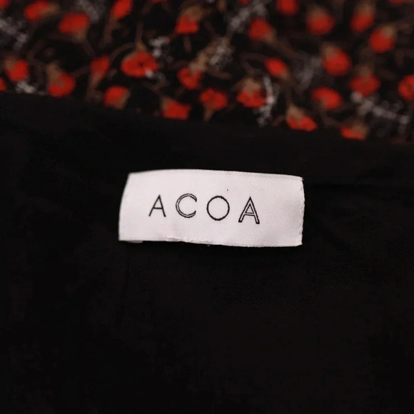 ACOA Black Red Floral Wrap Dress Ruched Sleeves L Gothic Witchy Whimsigoth Vamp - Picture 7 of 9